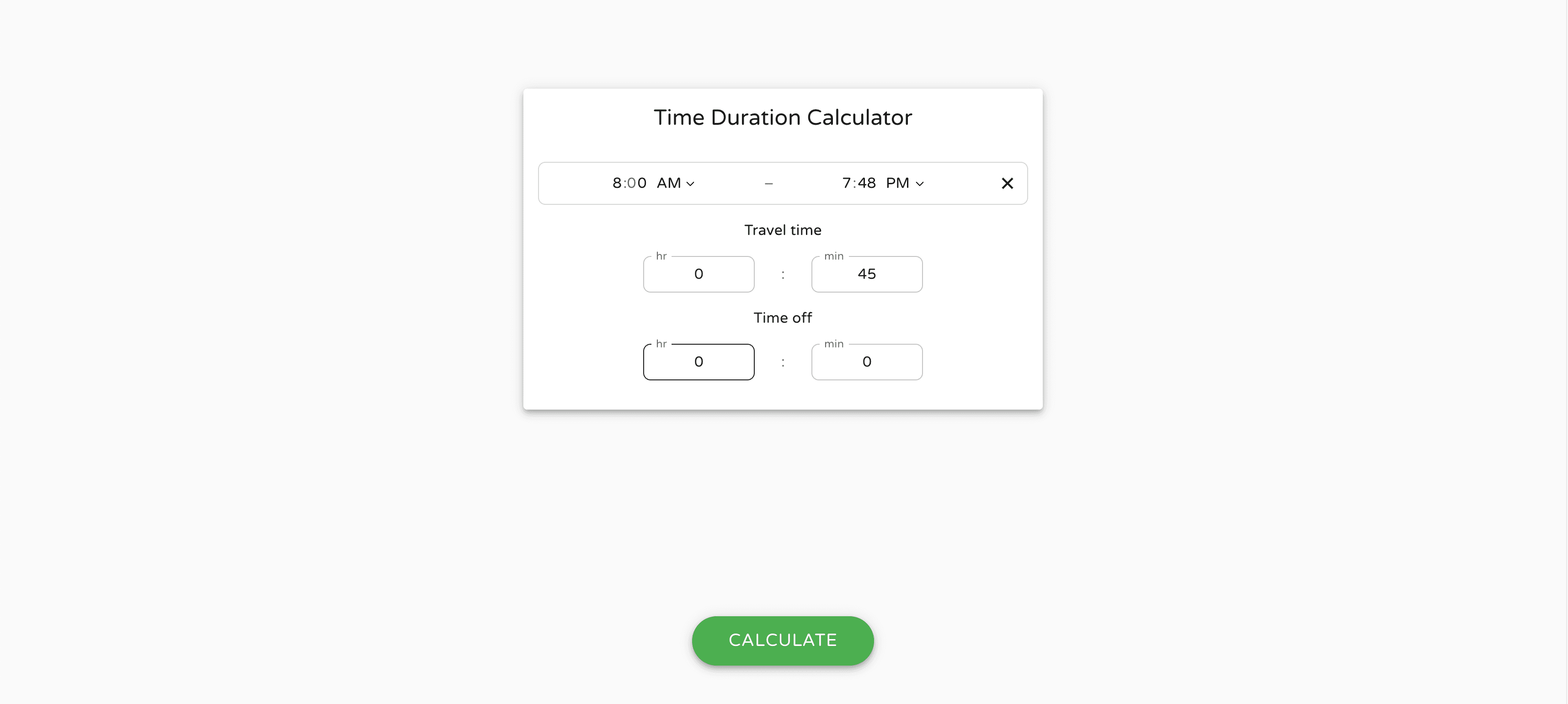 Work Time Duration Calculator